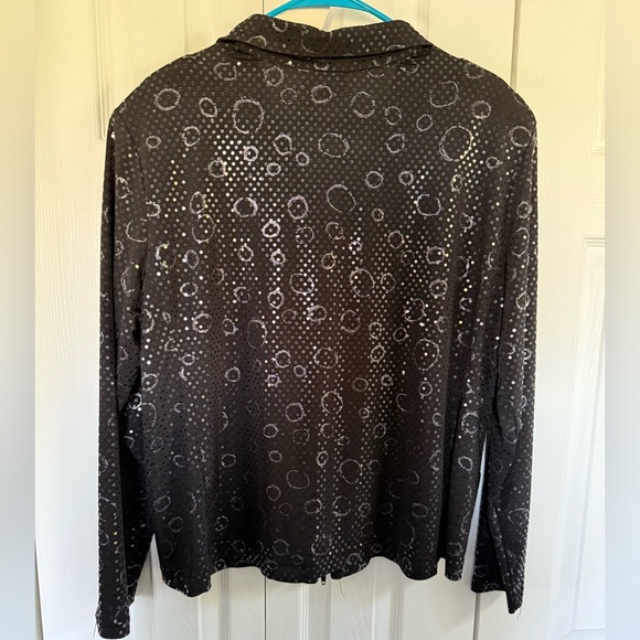 112. Hiroko Sequin Full 2 way Zip Black Jacket blazer - Picture 3 of 7